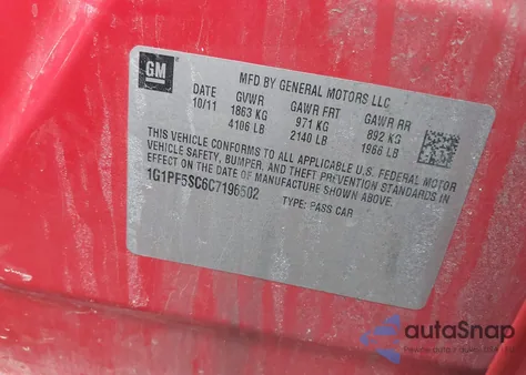 2012 Chevrolet Cruze 1Lt z USA, uszkodzony, nr VIN 1G1PF5SC6C7196502